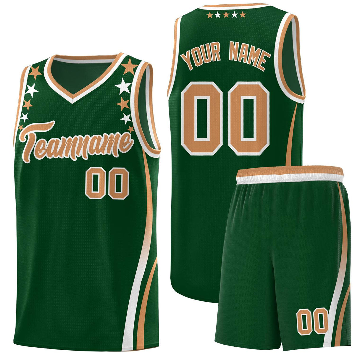 Custom Green Shoulders Star Pattern Side Color Block Sports Uniform Basketball Jersey|KXKSHOP