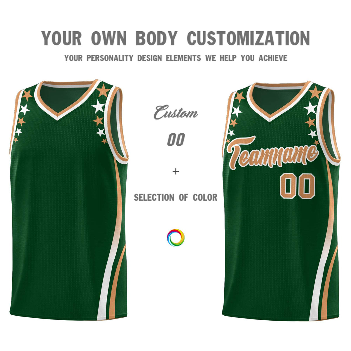 Custom Green Shoulders Star Pattern Side Color Block Sports Uniform Basketball Jersey|KXKSHOP