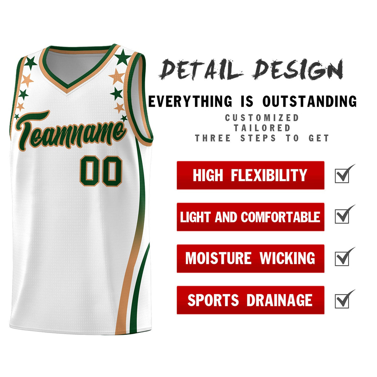 Custom White Shoulders Star Pattern Side Color Block Sports Uniform Basketball Jersey|KXKSHOP