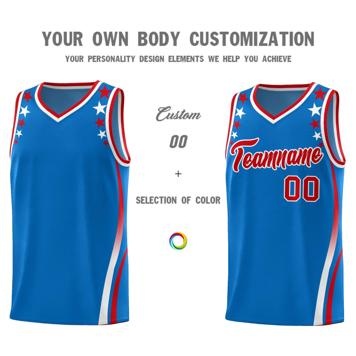 Custom Royal Shoulders Star Pattern Side Color Block Sports Uniform Basketball Jersey|KXKSHOP