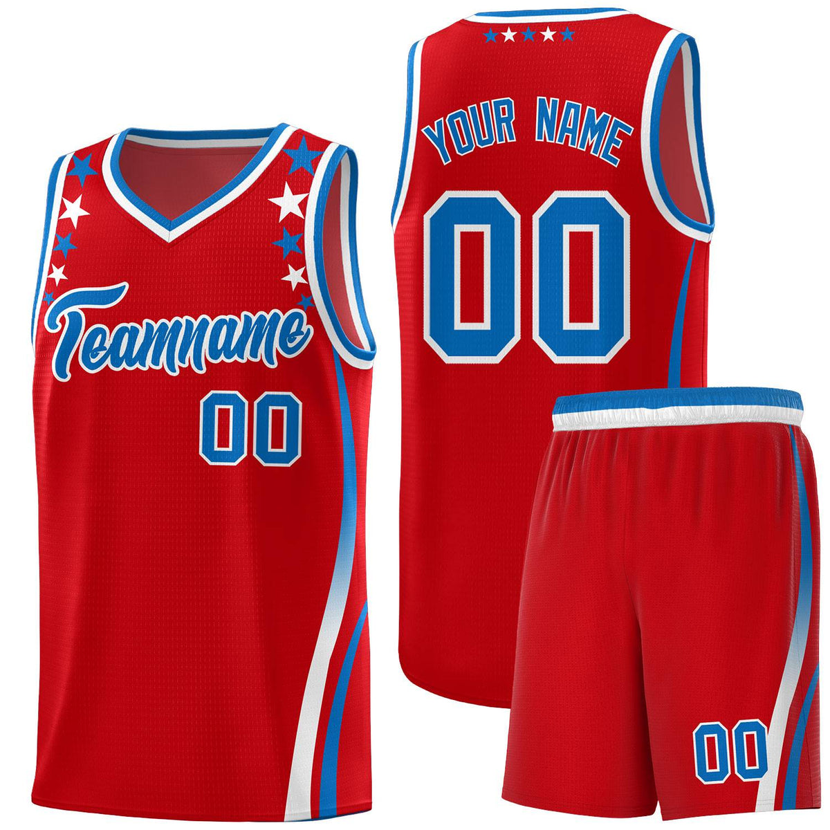 Custom Red Shoulders Star Pattern Side Color Block Sports Uniform Basketball Jersey|KXKSHOP