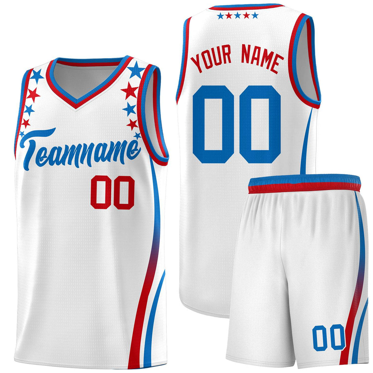 Custom White Shoulders Star Pattern Side Color Block Sports Uniform Basketball Jersey|KXKSHOP