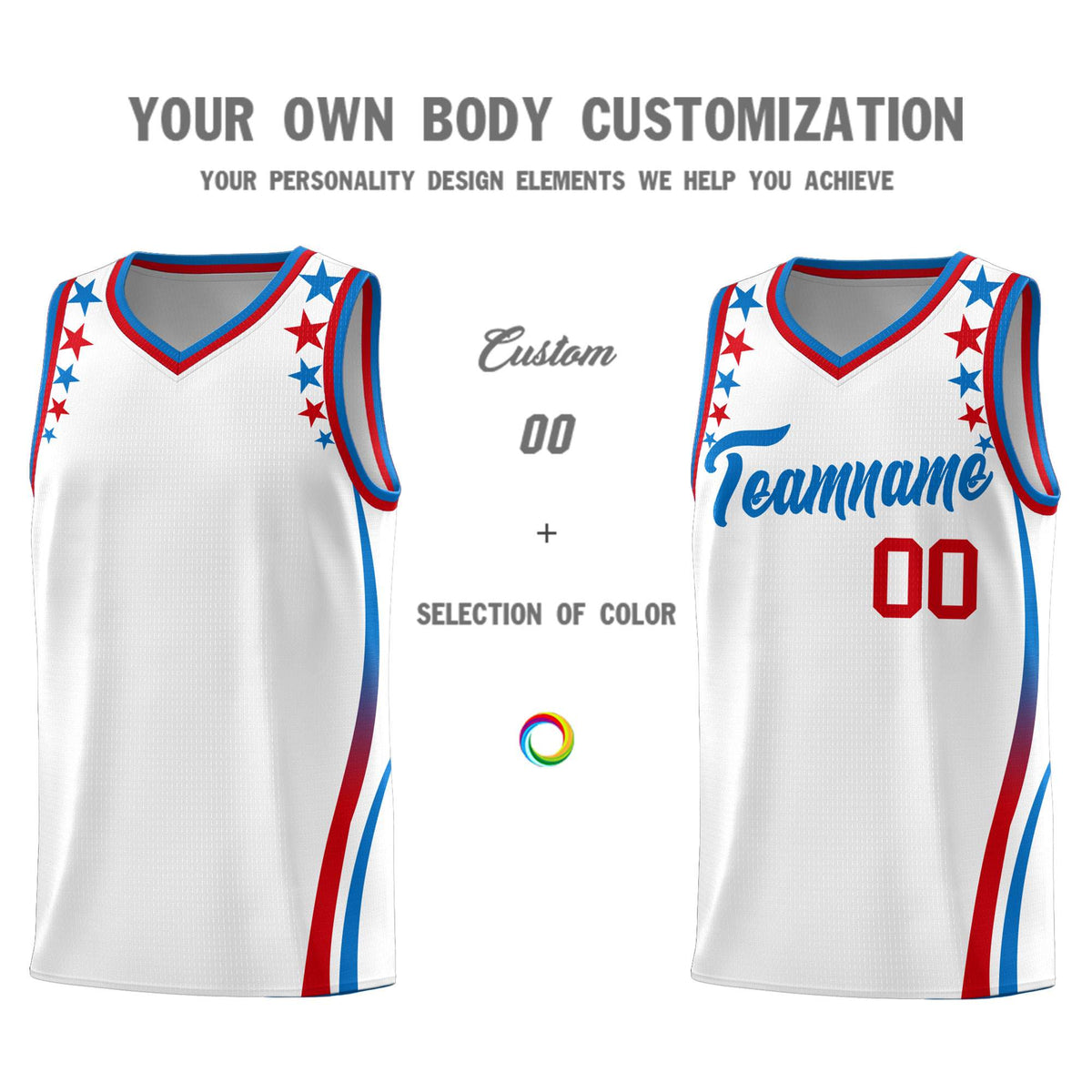Custom White Shoulders Star Pattern Side Color Block Sports Uniform Basketball Jersey|KXKSHOP