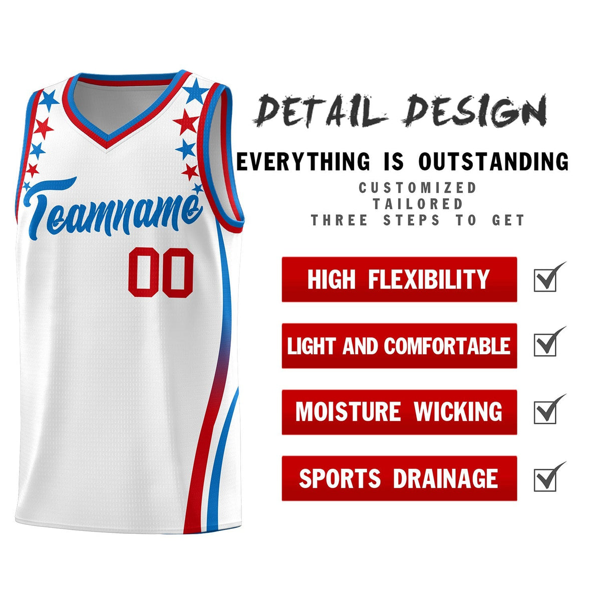 Custom White Shoulders Star Pattern Side Color Block Sports Uniform Basketball Jersey|KXKSHOP