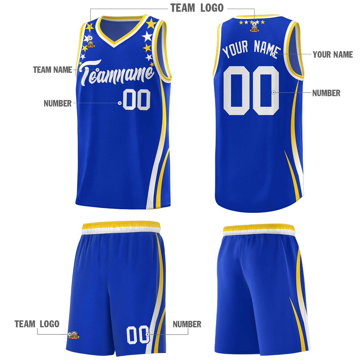 Custom Royal Shoulders Star Pattern Side Color Block Sports Uniform Basketball Jersey|KXKSHOP