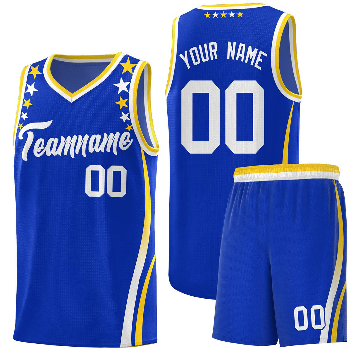 Custom Royal Shoulders Star Pattern Side Color Block Sports Uniform Basketball Jersey|KXKSHOP