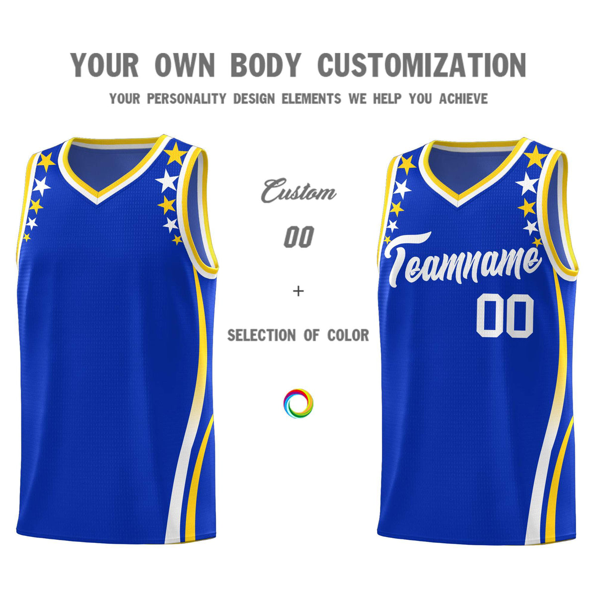 Custom Royal Shoulders Star Pattern Side Color Block Sports Uniform Basketball Jersey|KXKSHOP