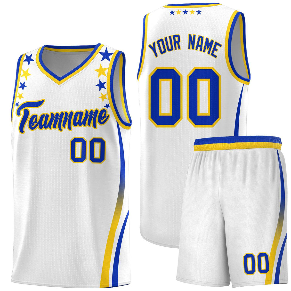 Custom White Shoulders Star Pattern Side Color Block Sports Uniform Basketball Jersey|KXKSHOP