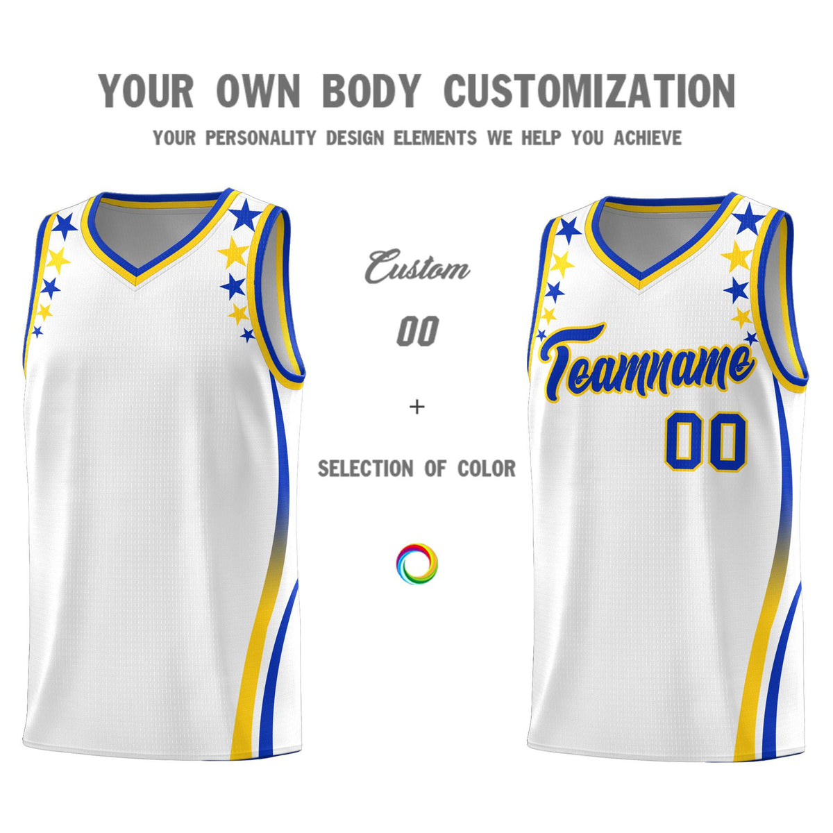 Custom White Shoulders Star Pattern Side Color Block Sports Uniform Basketball Jersey|KXKSHOP