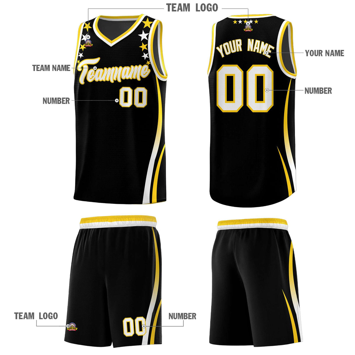 Custom Black Shoulders Star Pattern Side Color Block Sports Uniform Basketball Jersey|KXKSHOP