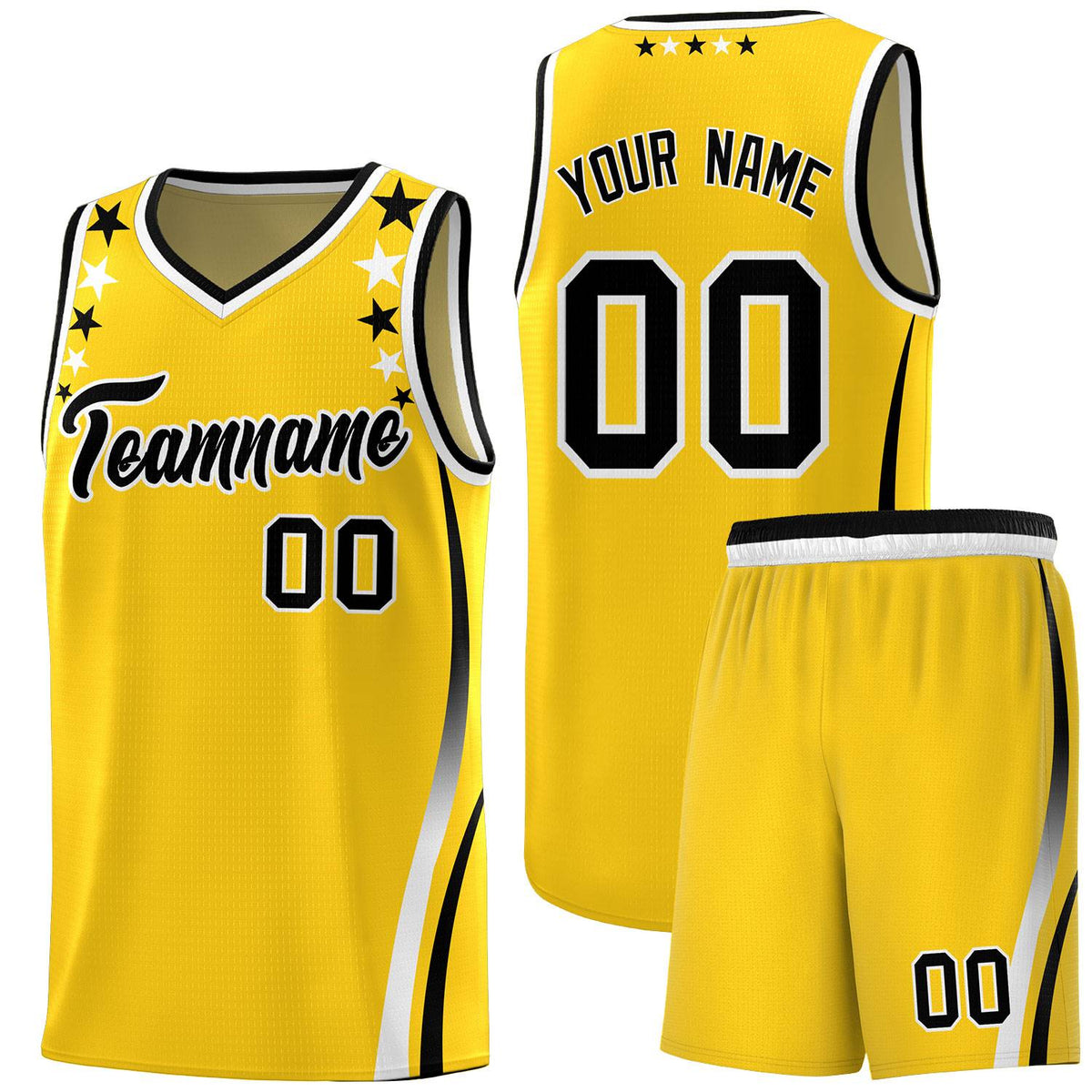 Custom Gold Shoulders Star Pattern Side Color Block Sports Uniform Basketball Jersey|KXKSHOP