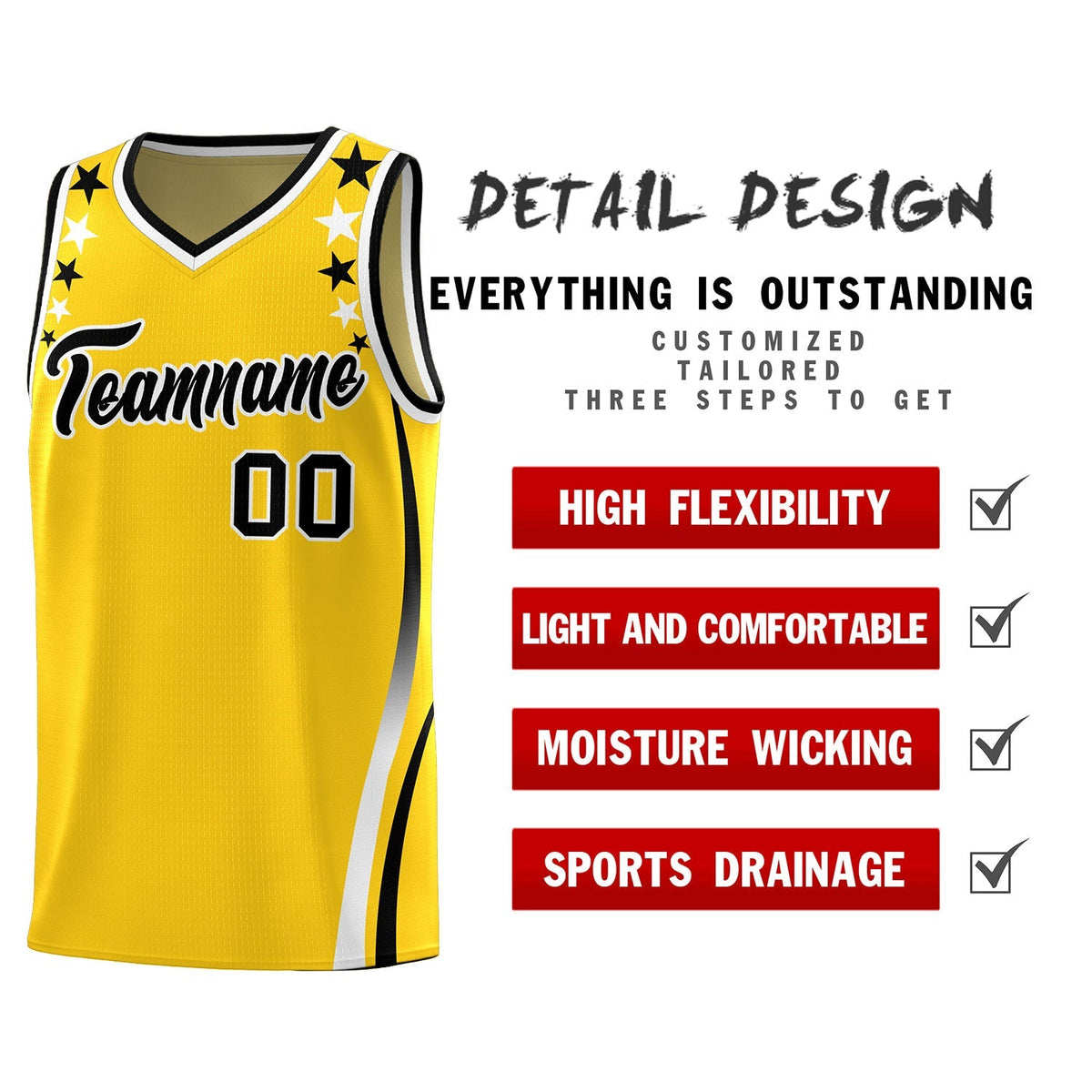 Custom Gold Shoulders Star Pattern Side Color Block Sports Uniform Basketball Jersey|KXKSHOP