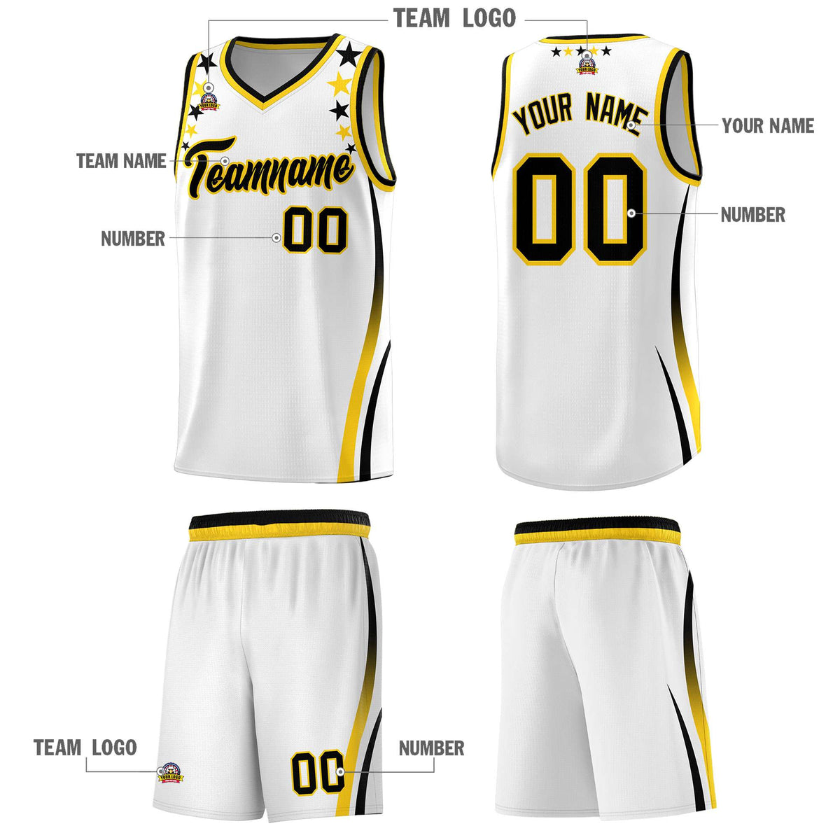Custom White Shoulders Star Pattern Side Color Block Sports Uniform Basketball Jersey|KXKSHOP