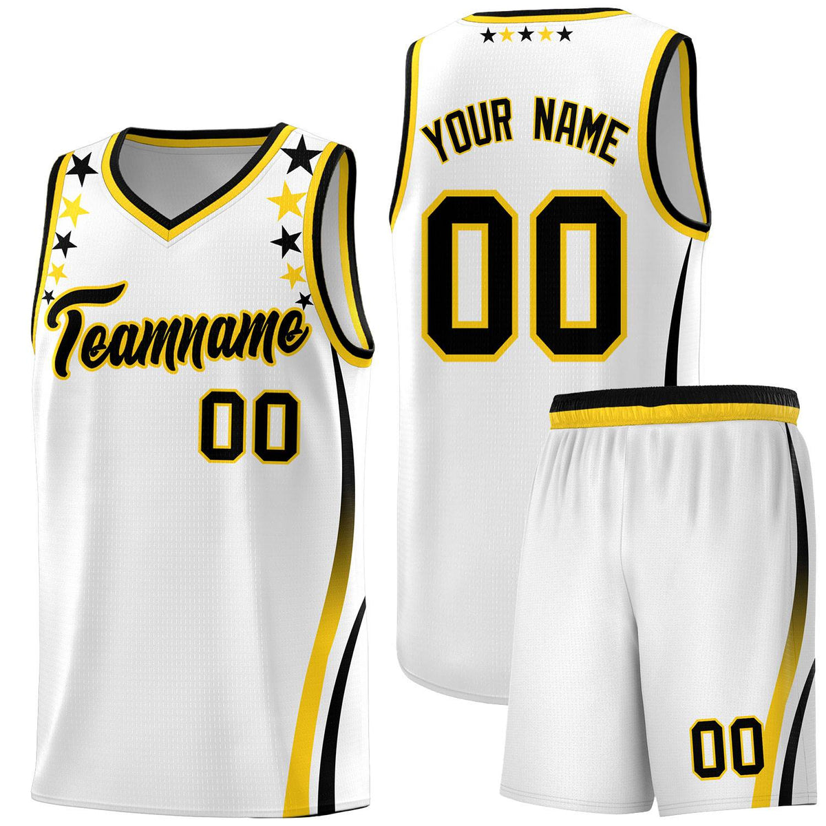 Custom White Shoulders Star Pattern Side Color Block Sports Uniform Basketball Jersey|KXKSHOP