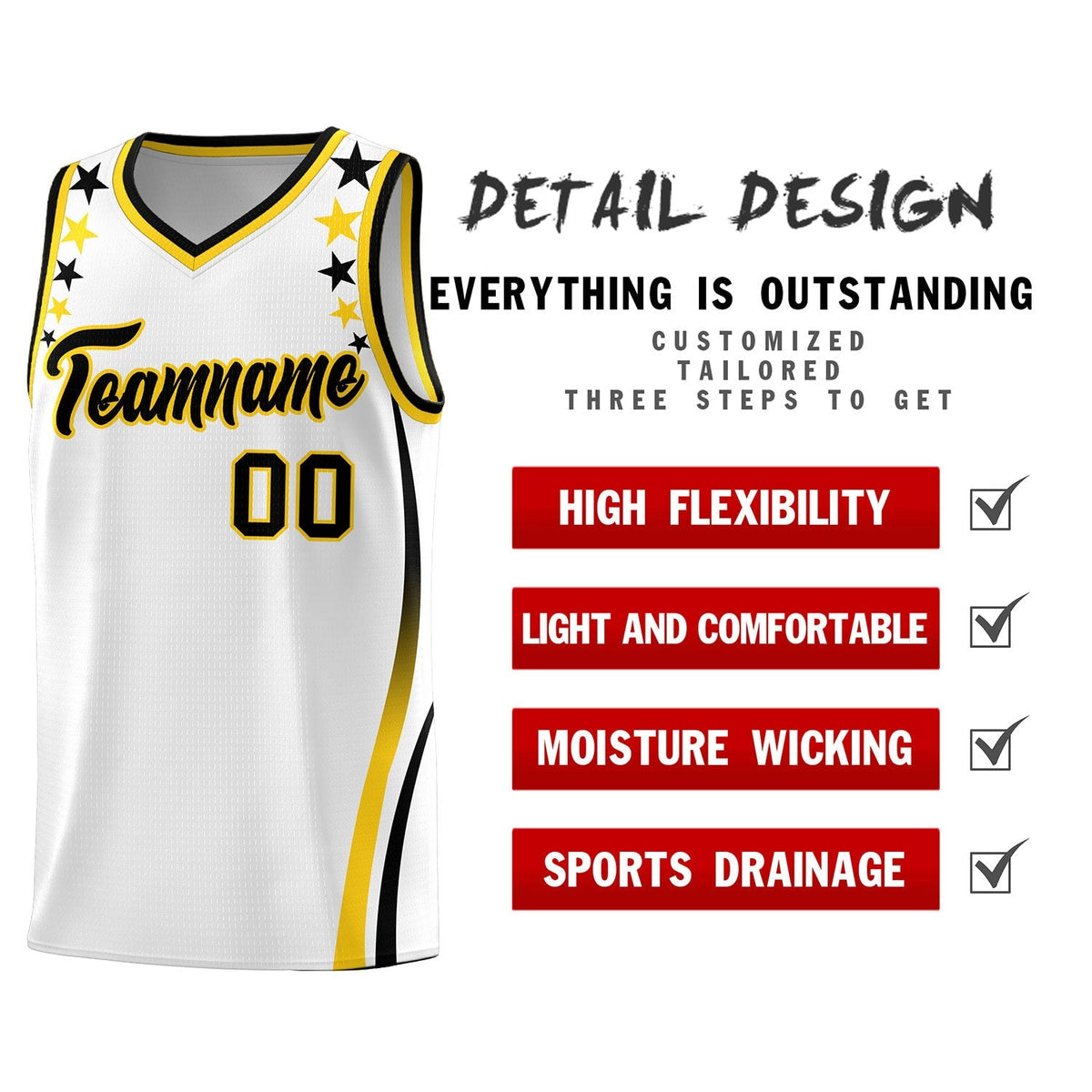Custom White Shoulders Star Pattern Side Color Block Sports Uniform Basketball Jersey|KXKSHOP
