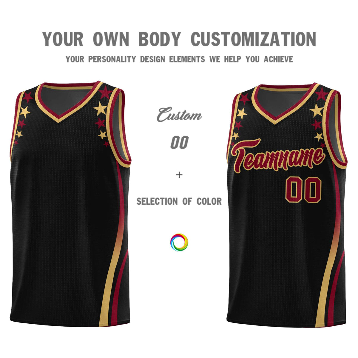Custom Black Shoulders Star Pattern Side Color Block Sports Uniform Basketball Jersey|KXKSHOP