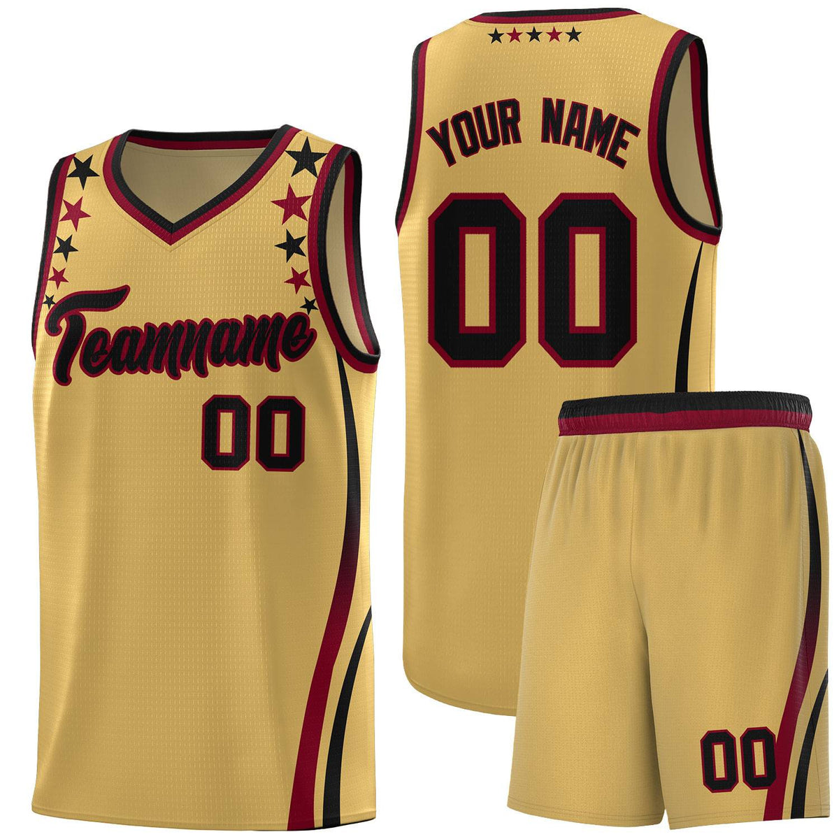 Custom Old Gold Shoulders Star Pattern Side Color Block Sports Uniform Basketball Jersey|KXKSHOP