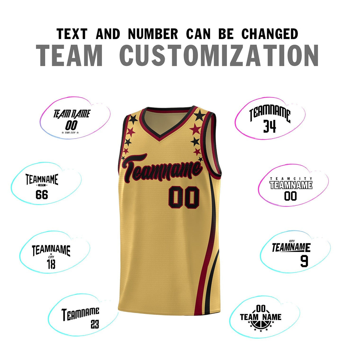 Custom Old Gold Shoulders Star Pattern Side Color Block Sports Uniform Basketball Jersey|KXKSHOP