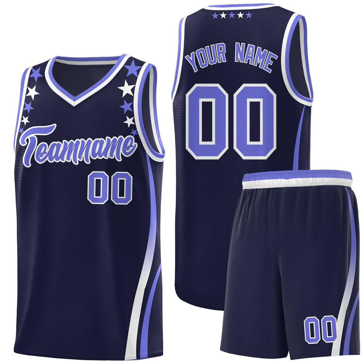 Custom Navy Shoulders Star Pattern Side Color Block Sports Uniform Basketball Jersey|KXKSHOP