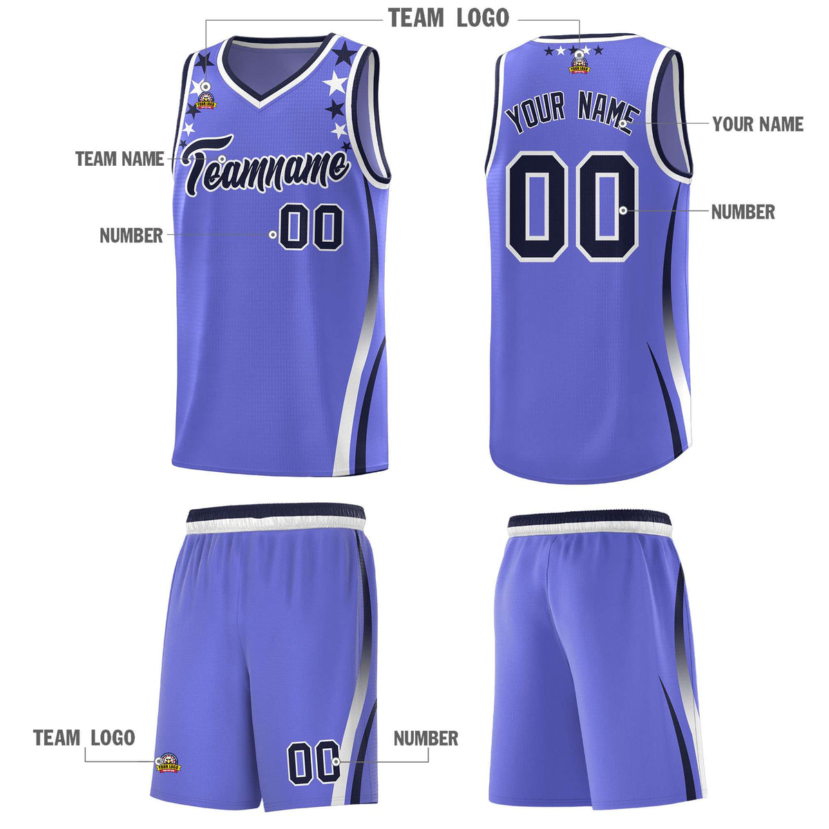 Custom Purple Shoulders Star Pattern Side Color Block Sports Uniform Basketball Jersey|KXKSHOP