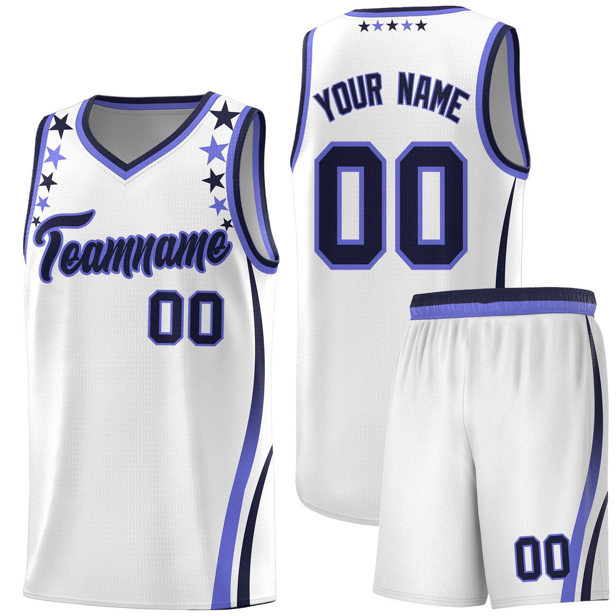 Custom White Shoulders Star Pattern Side Color Block Sports Uniform Basketball Jersey|KXKSHOP