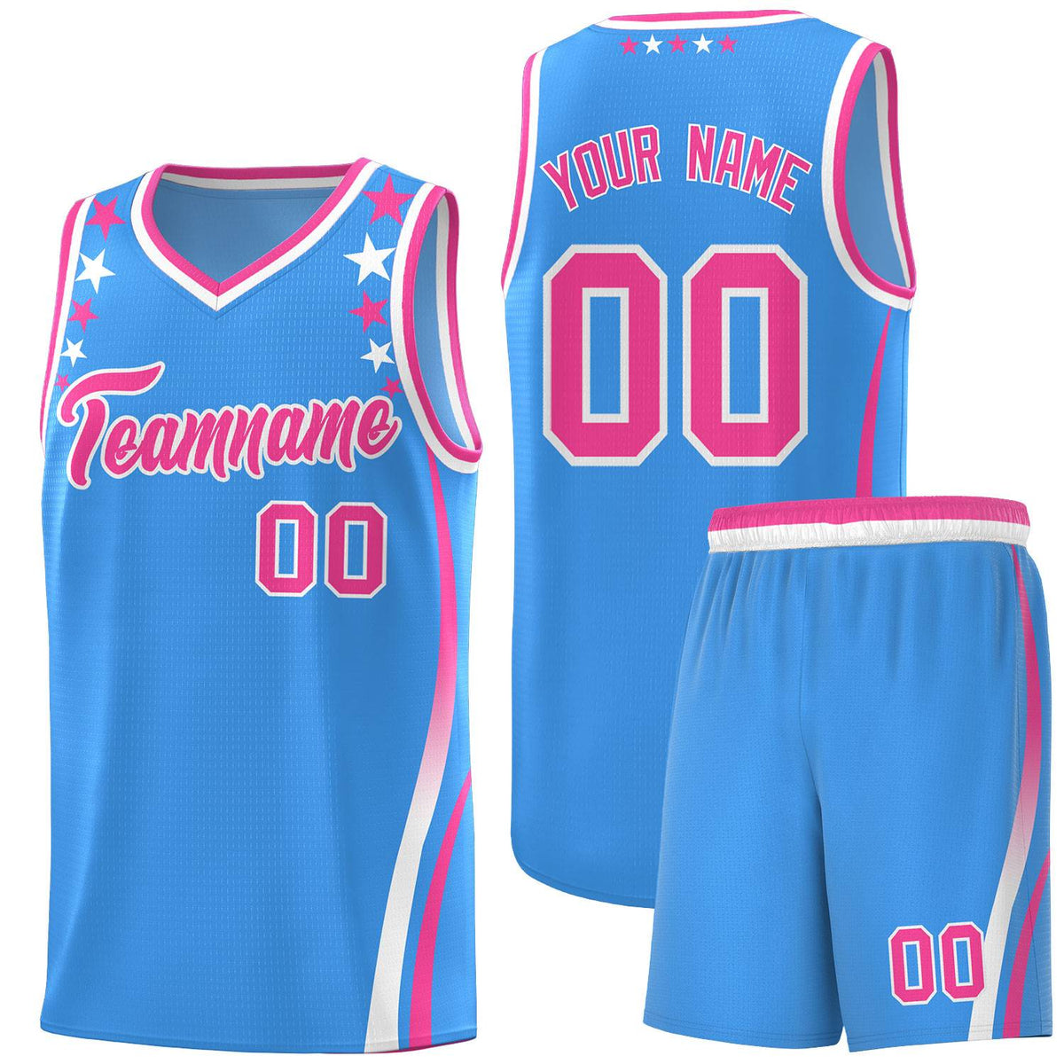 Custom Light Blue Shoulders Star Pattern Side Color Block Sports Uniform Basketball Jersey|KXKSHOP