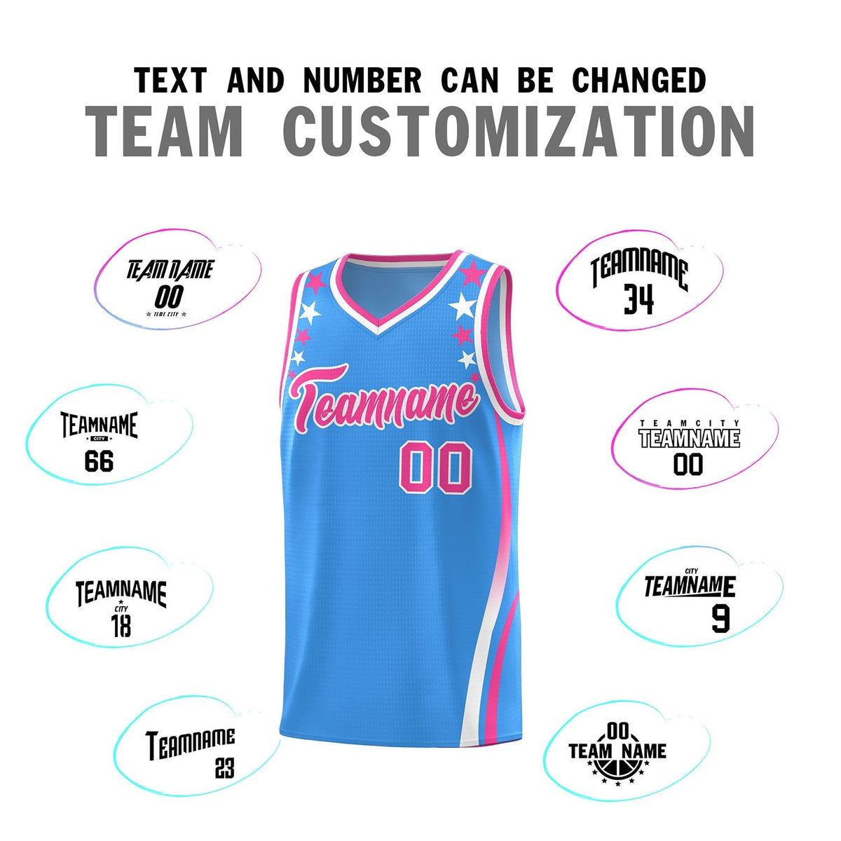 Custom Light Blue Shoulders Star Pattern Side Color Block Sports Uniform Basketball Jersey|KXKSHOP