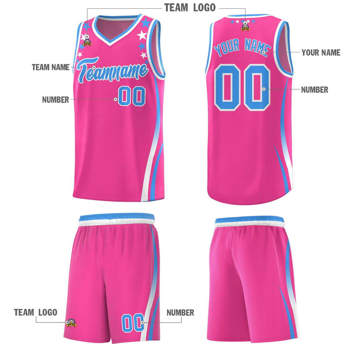 Custom Pink Shoulders Star Pattern Side Color Block Sports Uniform Basketball Jersey|KXKSHOP