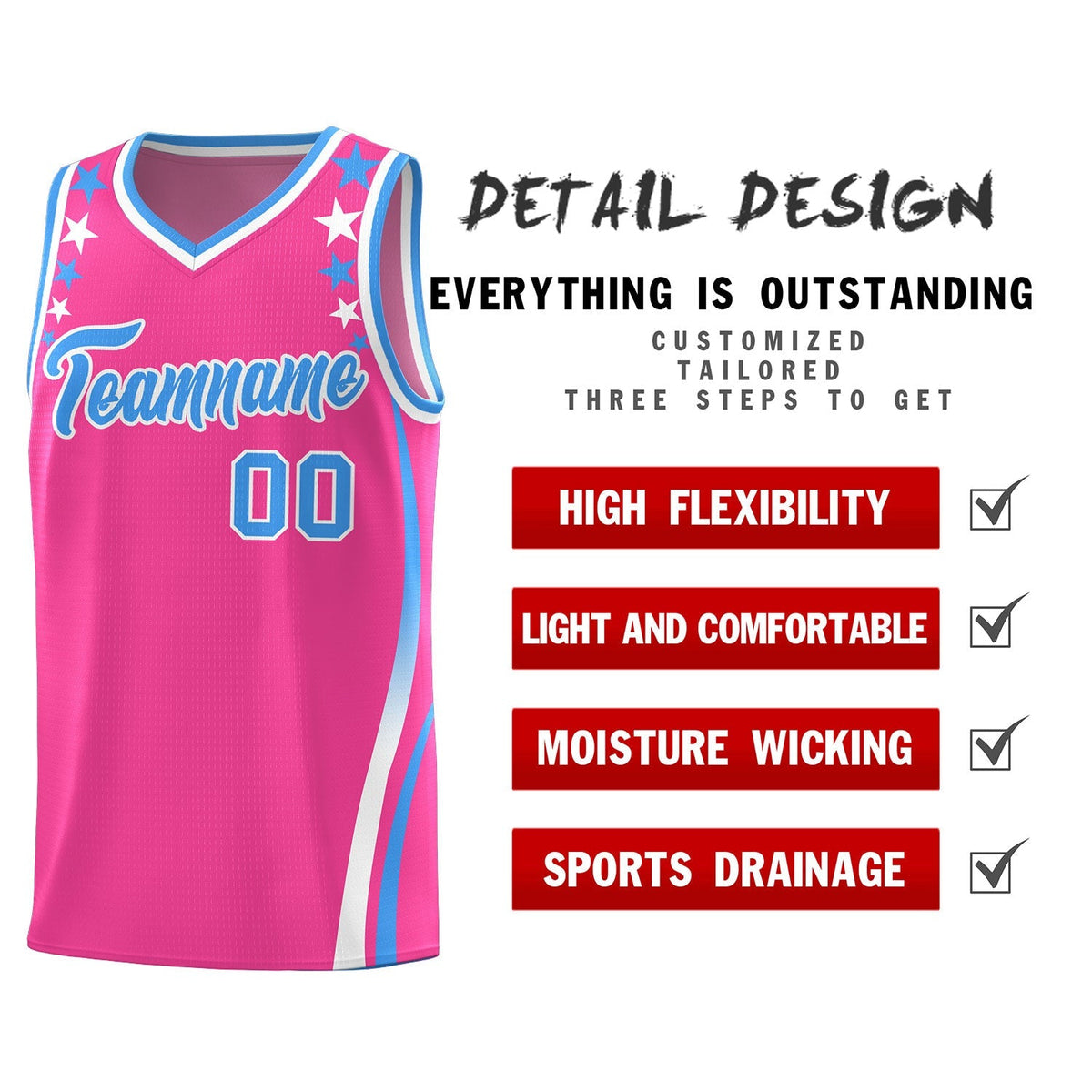Custom Pink Shoulders Star Pattern Side Color Block Sports Uniform Basketball Jersey|KXKSHOP