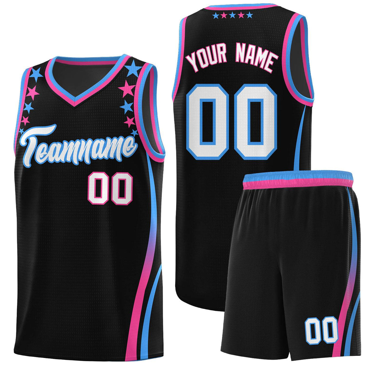 Custom Black Shoulders Star Pattern Side Color Block Sports Uniform Basketball Jersey|KXKSHOP