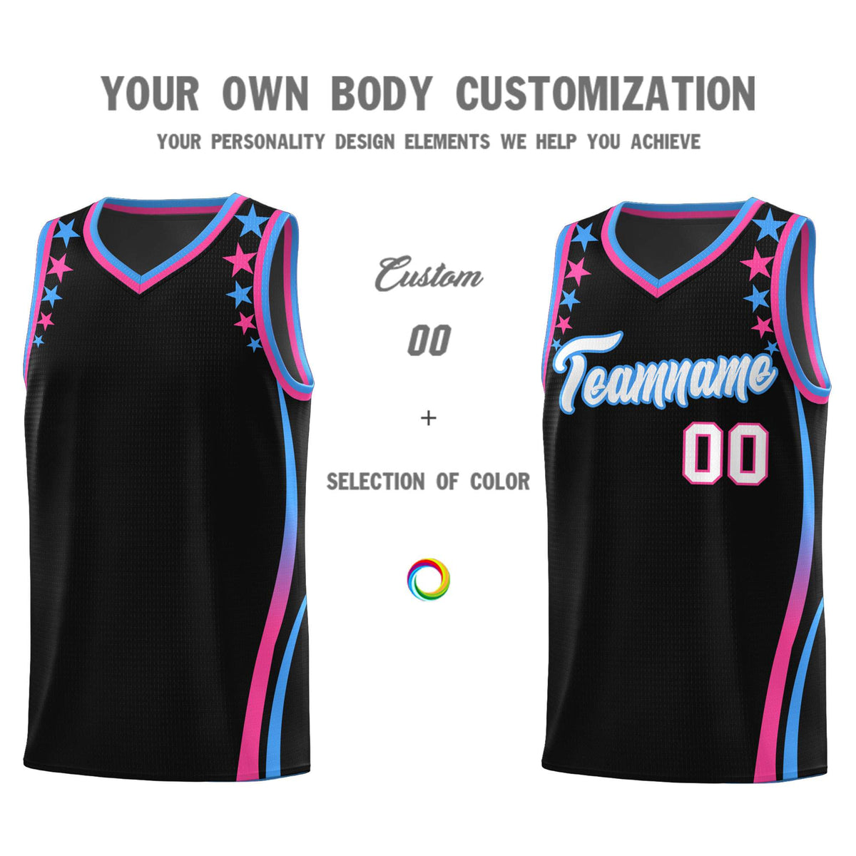 Custom Black Shoulders Star Pattern Side Color Block Sports Uniform Basketball Jersey|KXKSHOP
