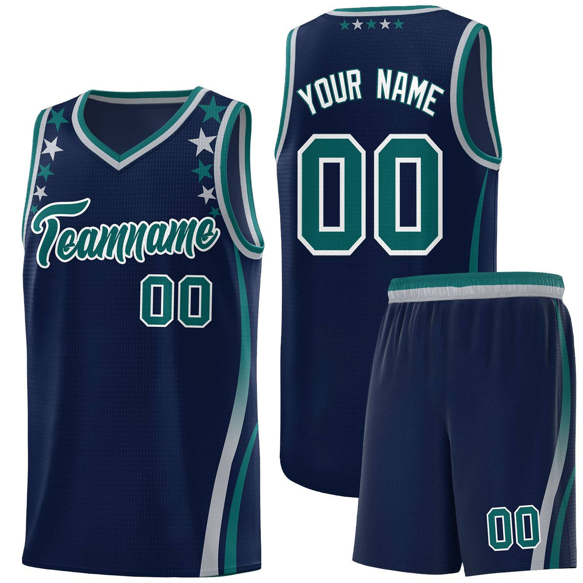 Custom Navy Shoulders Star Pattern Side Color Block Sports Uniform Basketball Jersey|KXKSHOP