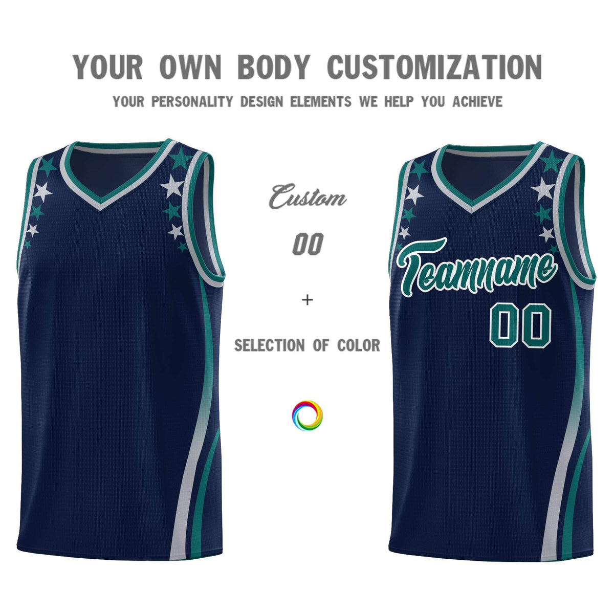 Custom Navy Shoulders Star Pattern Side Color Block Sports Uniform Basketball Jersey|KXKSHOP