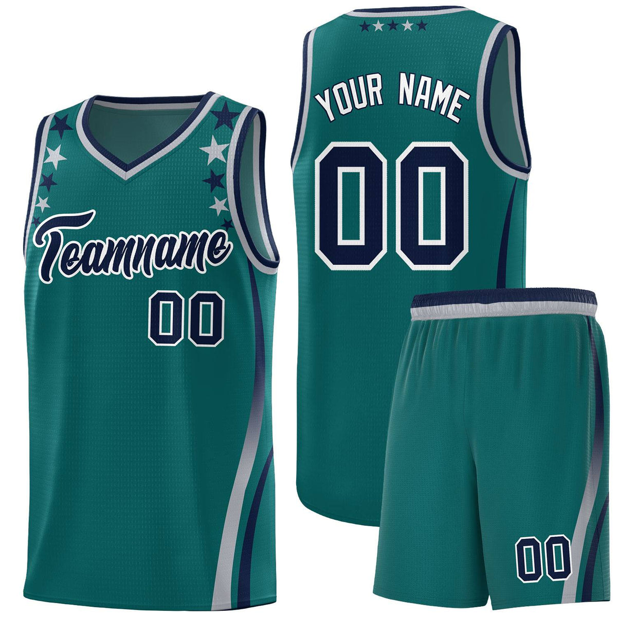 Custom Aqua Shoulders Star Pattern Side Color Block Sports Uniform Basketball Jersey|KXKSHOP