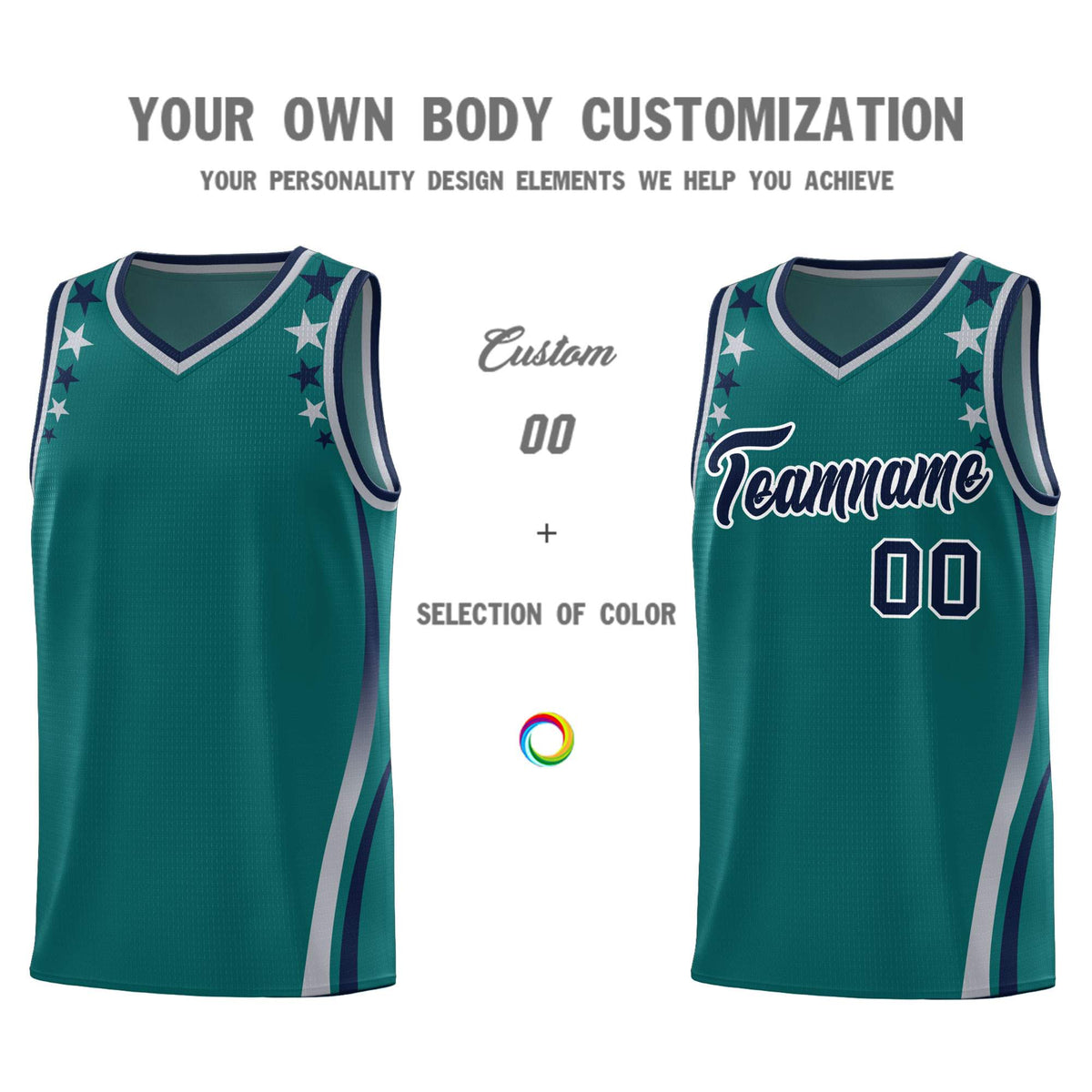 Custom Aqua Shoulders Star Pattern Side Color Block Sports Uniform Basketball Jersey|KXKSHOP