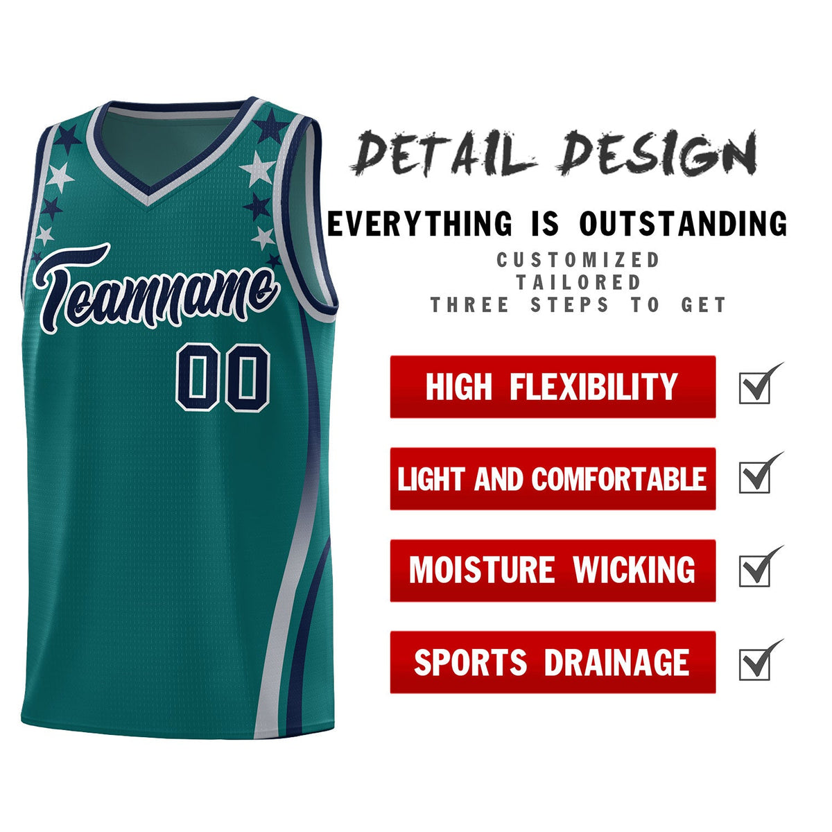 Custom Aqua Shoulders Star Pattern Side Color Block Sports Uniform Basketball Jersey|KXKSHOP