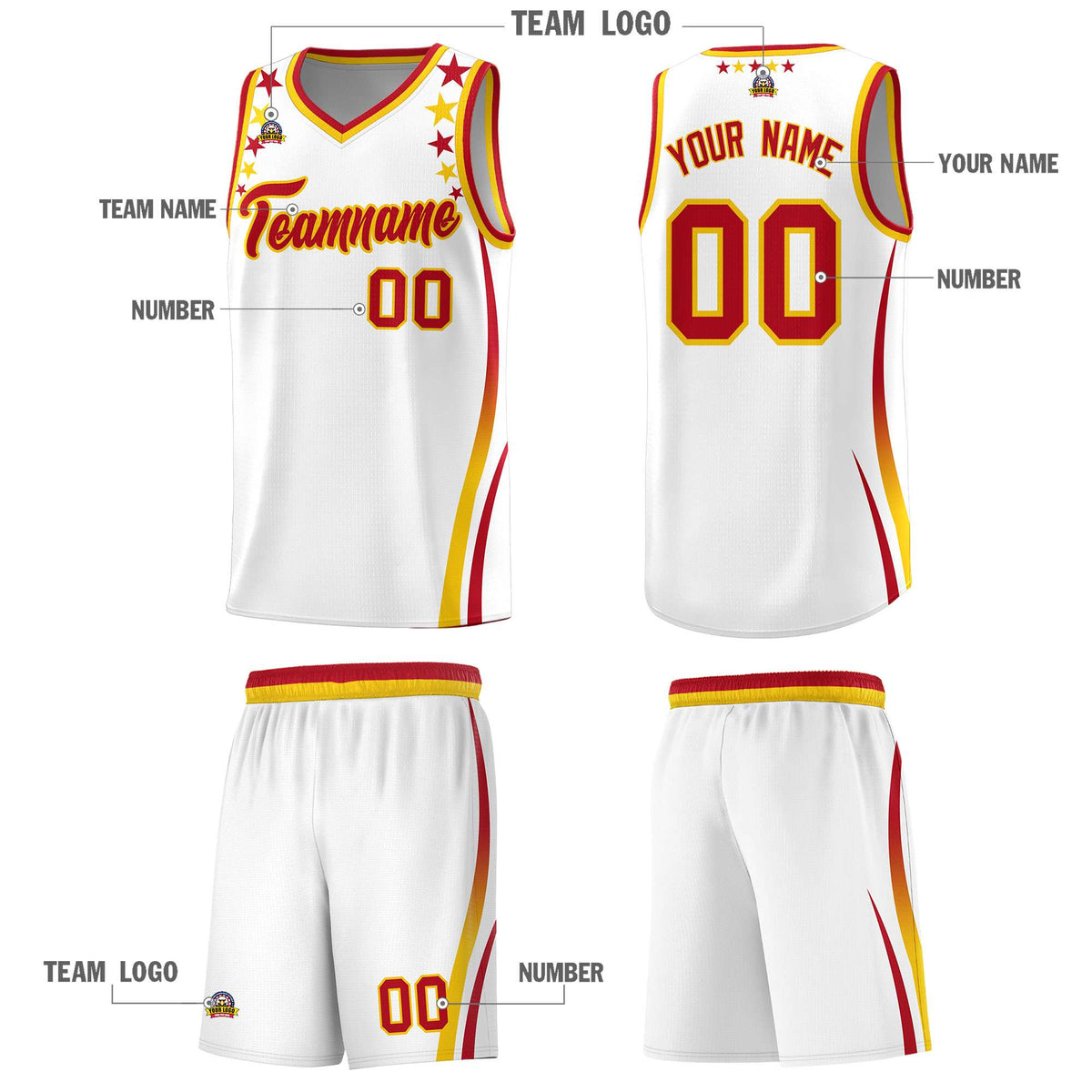 Custom White Shoulders Star Pattern Side Color Block Sports Uniform Basketball Jersey|KXKSHOP