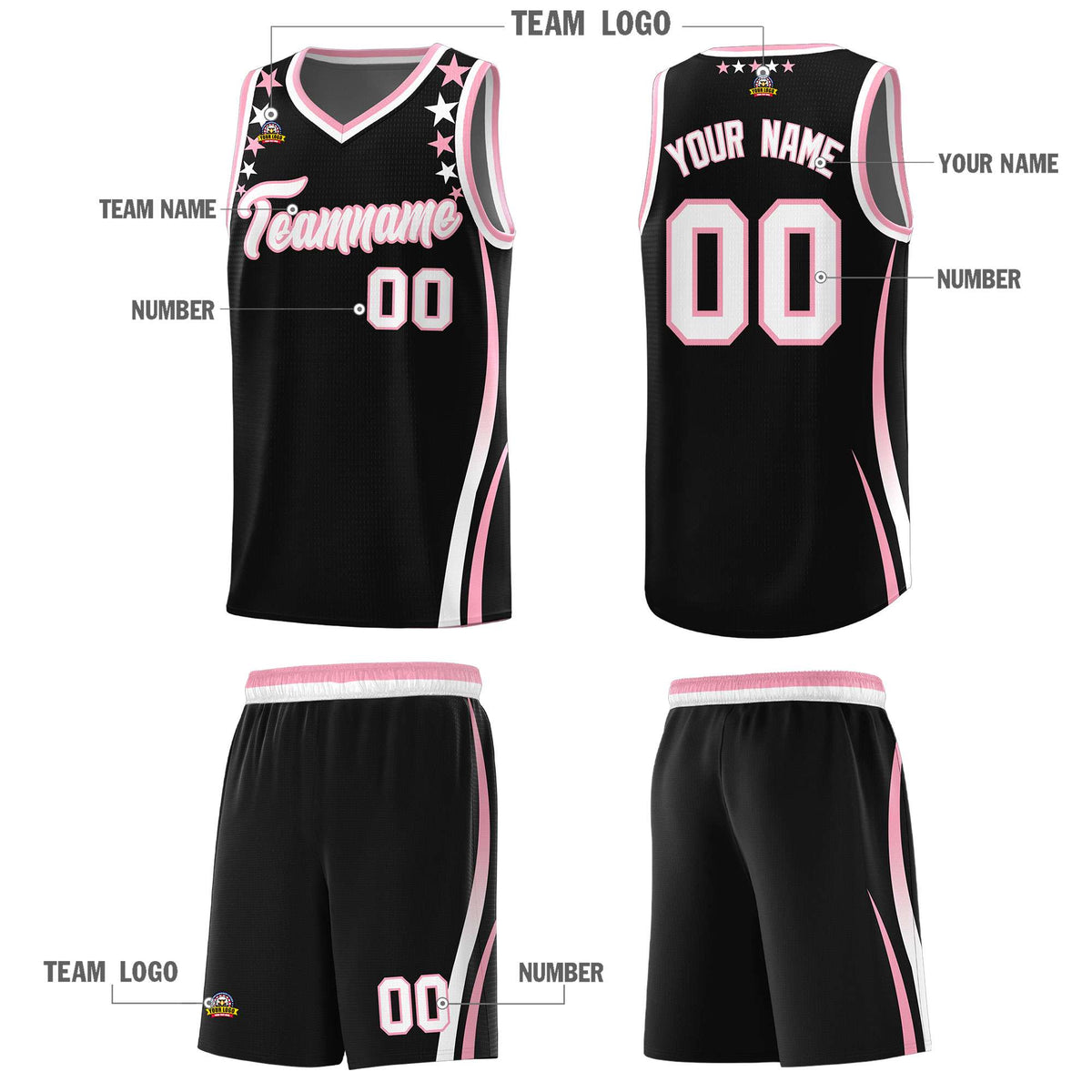 Custom Black Shoulders Star Pattern Side Color Block Sports Uniform Basketball Jersey|KXKSHOP