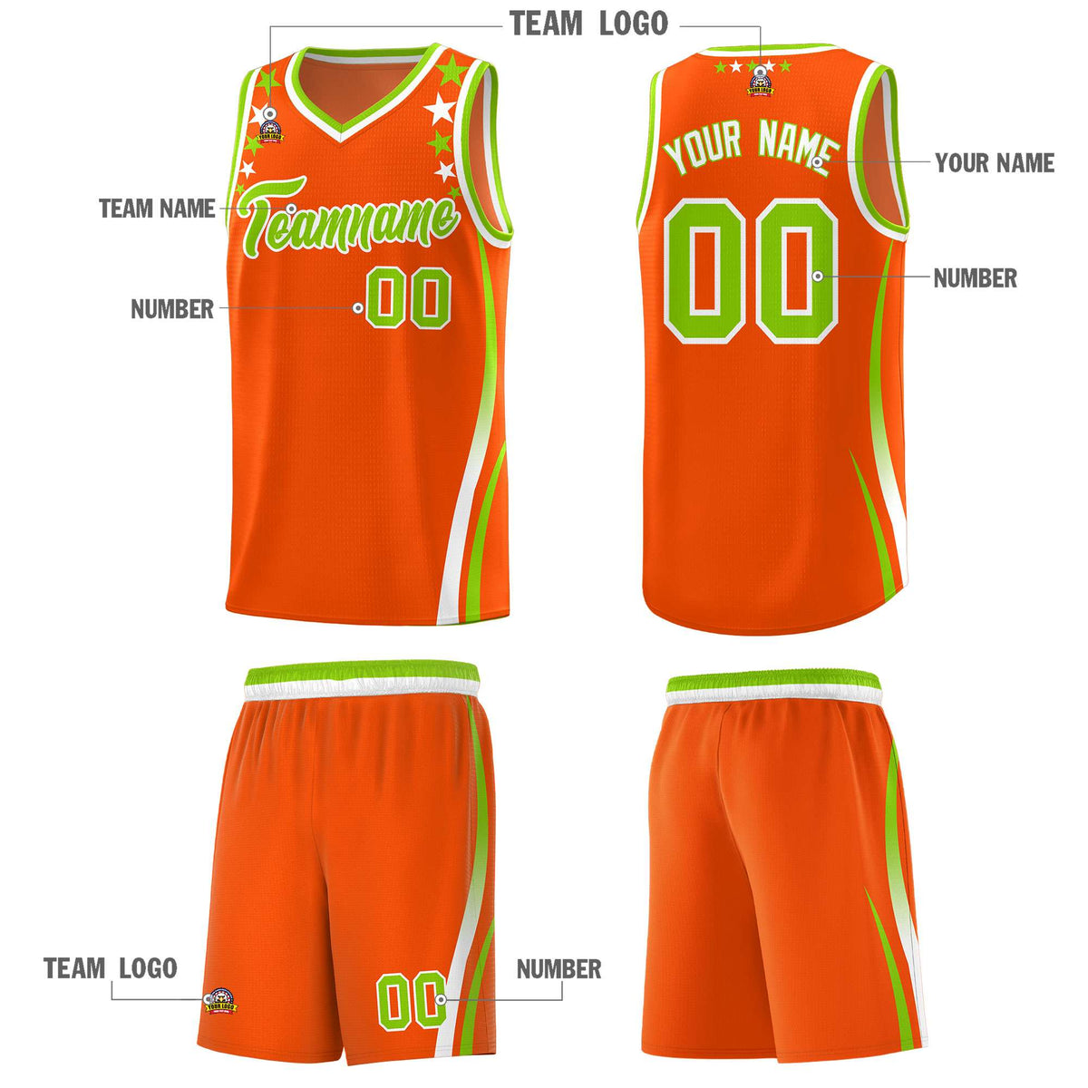 Custom Orange Shoulders Star Pattern Side Color Block Sports Uniform Basketball Jersey|KXKSHOP