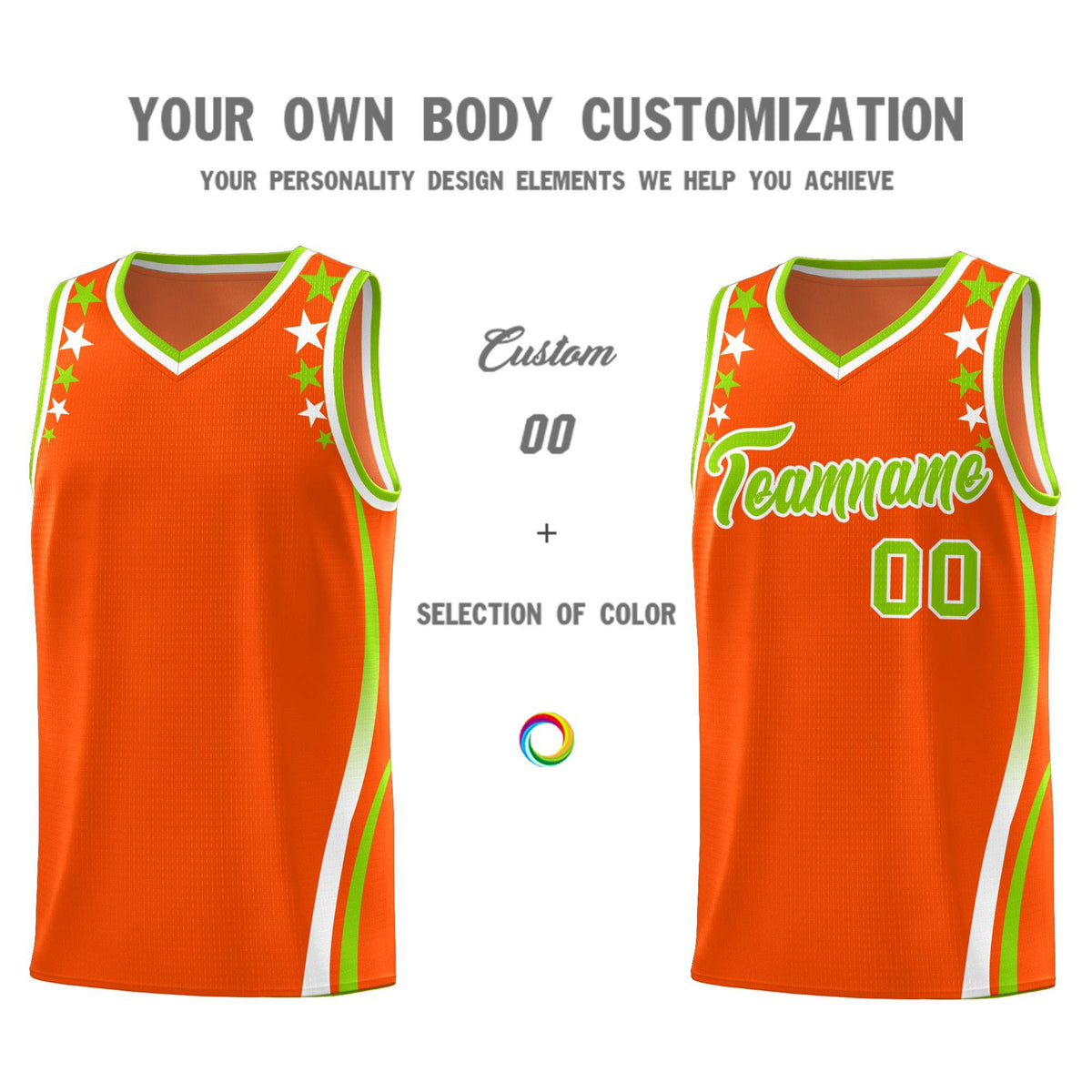 Custom Orange Shoulders Star Pattern Side Color Block Sports Uniform Basketball Jersey|KXKSHOP