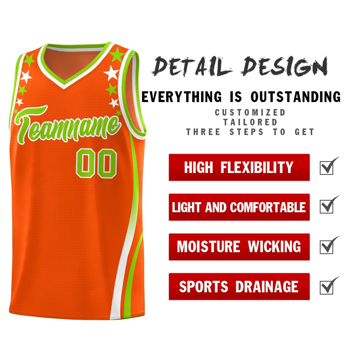 Custom Orange Shoulders Star Pattern Side Color Block Sports Uniform Basketball Jersey|KXKSHOP
