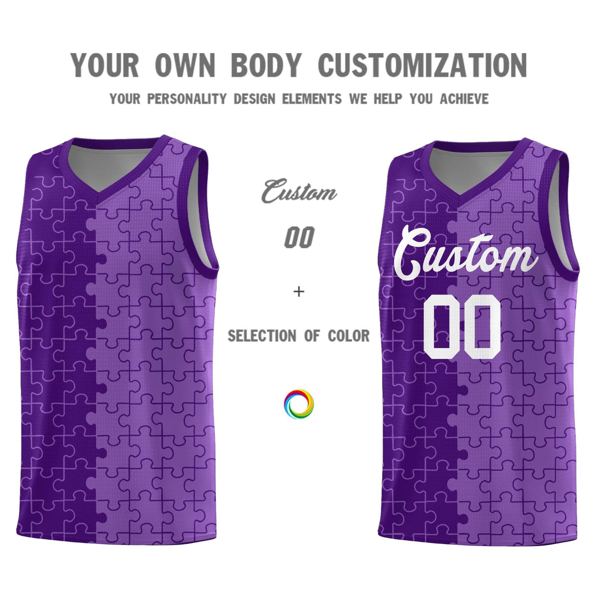 Custom Youth Basketball Jersey Purple Light Purple Puzzle Pattern Add Name, Number &amp; Team Logo