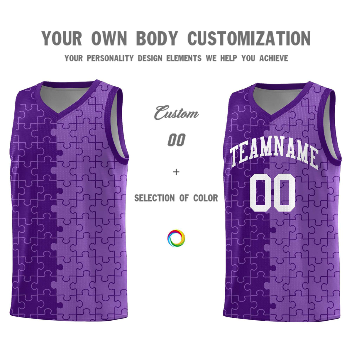 Custom Youth Basketball Jersey Purple Light Purple Puzzle Pattern Add Name, Number &amp; Team Logo