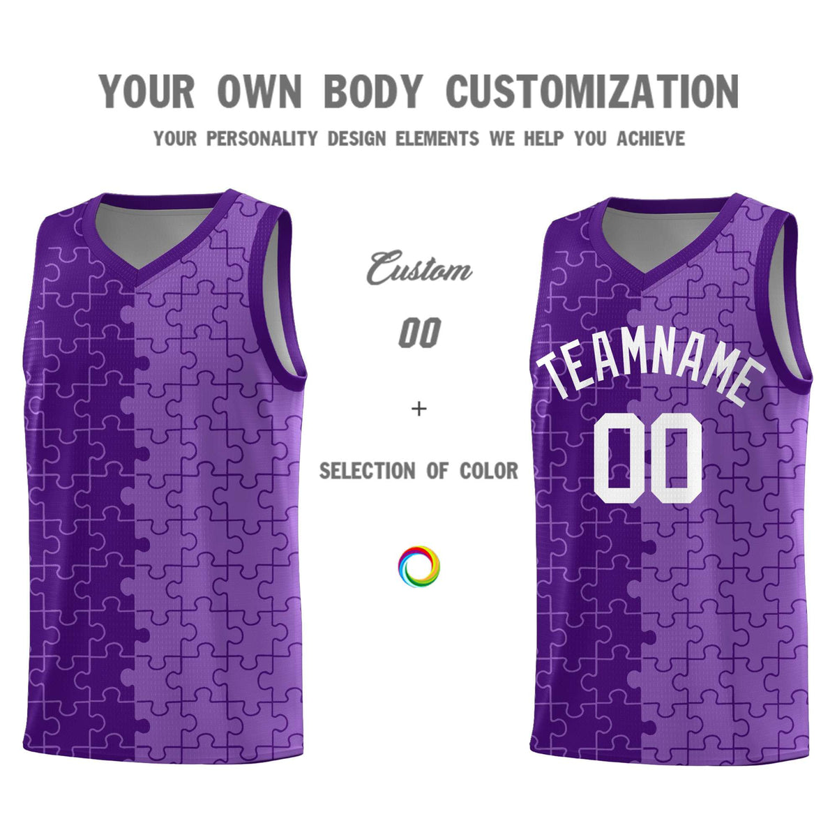 Custom Youth Basketball Jersey Purple Light Purple Puzzle Pattern Add Name, Number &amp; Team Logo