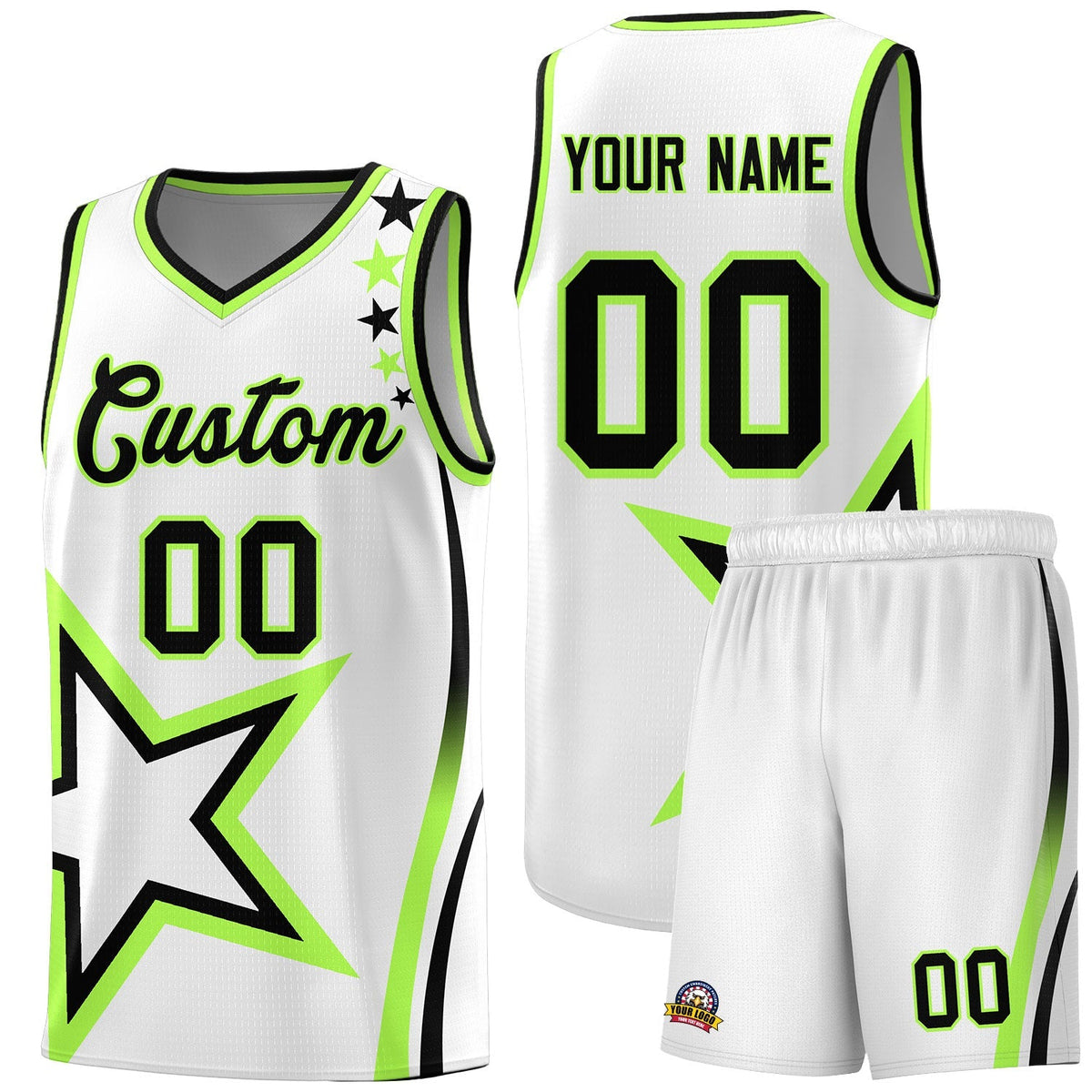Custom Neon Green Navy-White Side Two-Tone Classic Sports Uniform Basketball Jersey |KXKSHOP