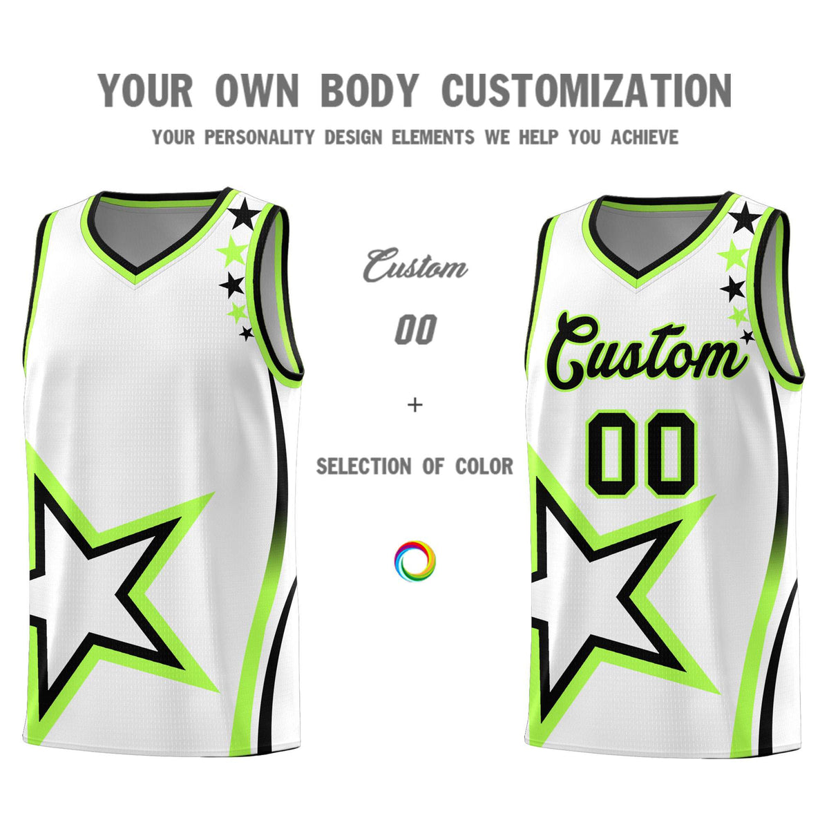 Custom Neon Green Navy-White Side Two-Tone Classic Sports Uniform Basketball Jersey |KXKSHOP
