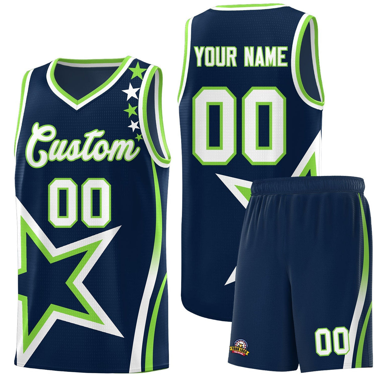 Custom Neon Green Navy-White Side Two-Tone Classic Sports Uniform Basketball Jersey |KXKSHOP