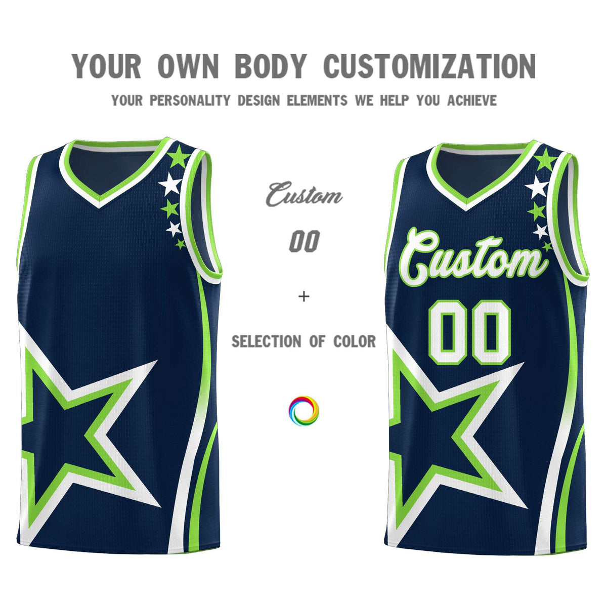 Custom Neon Green Navy-White Side Two-Tone Classic Sports Uniform Basketball Jersey |KXKSHOP