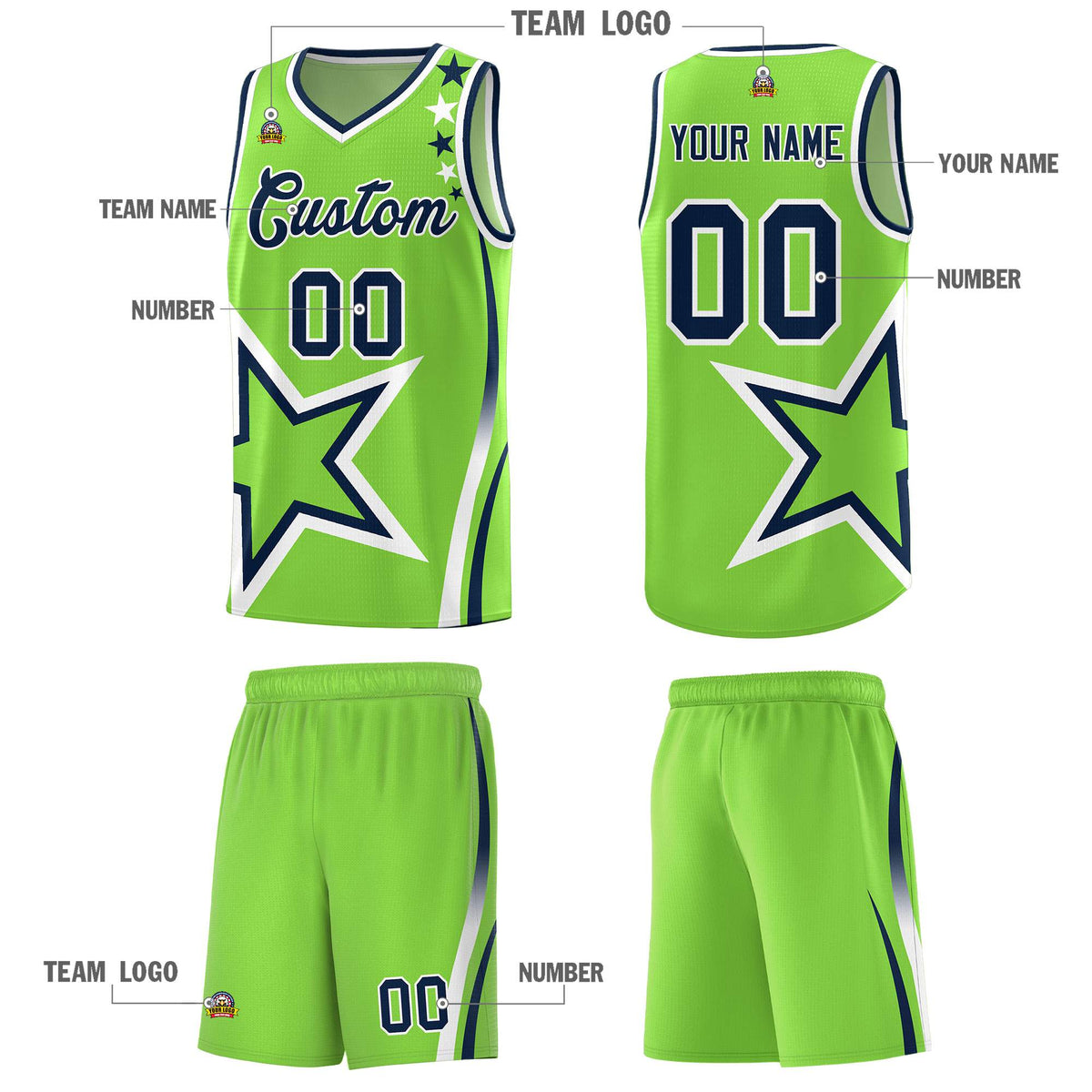Custom Neon Green Navy-White Side Two-Tone Classic Sports Uniform Basketball Jersey |KXKSHOP