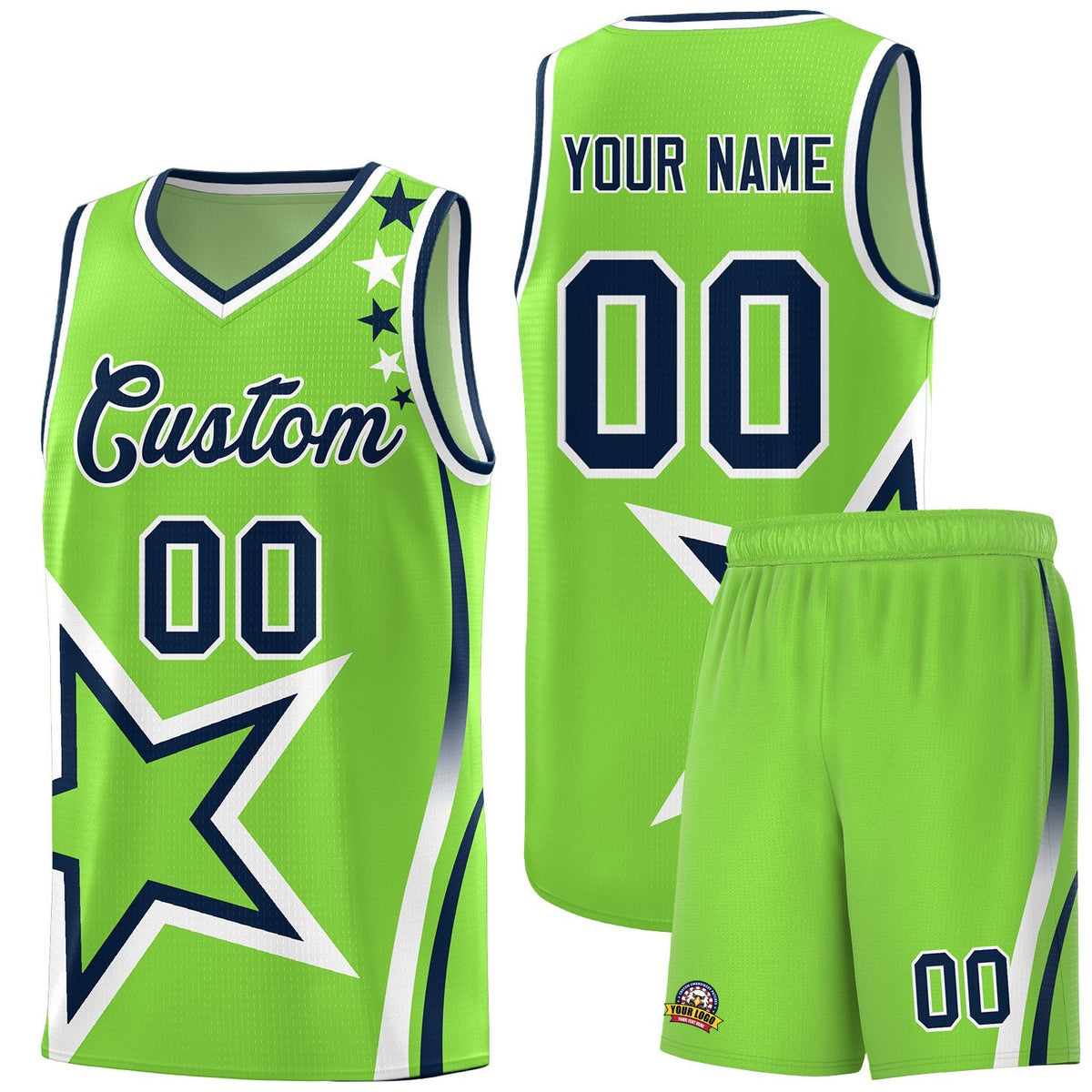 Custom Neon Green Navy-White Side Two-Tone Classic Sports Uniform Basketball Jersey |KXKSHOP